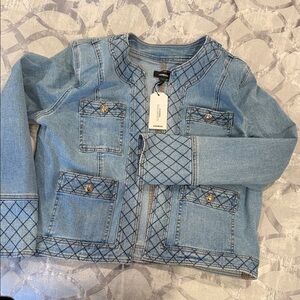 Express Light Blue Jean Jacket with Quilted Details